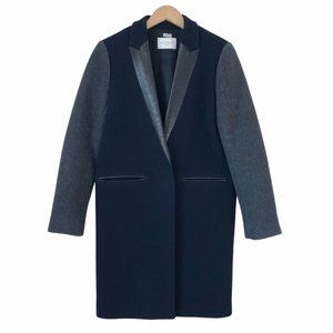 Sandro Paris Navy Colorblock Tailored Wool Coat 36